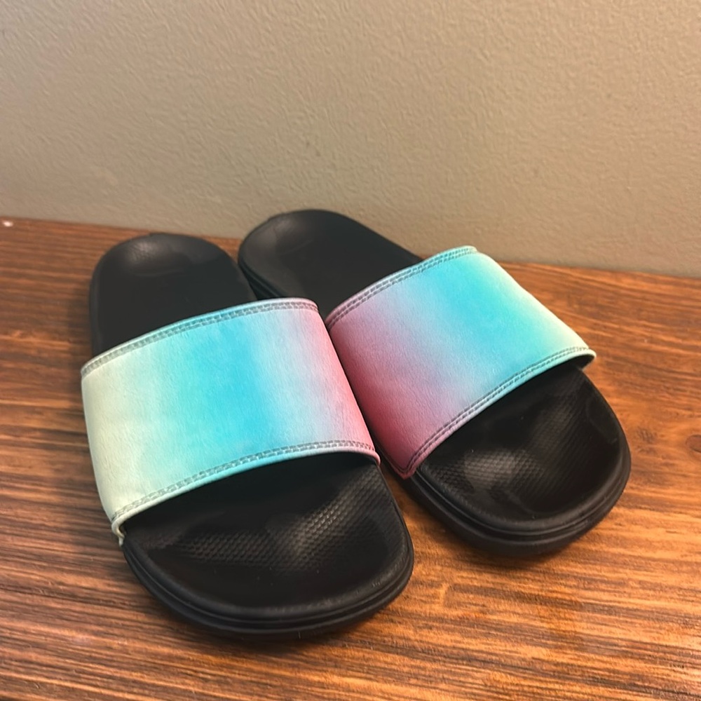 Vans Sz 8 Ombre Slides Pink Green Aqua Black